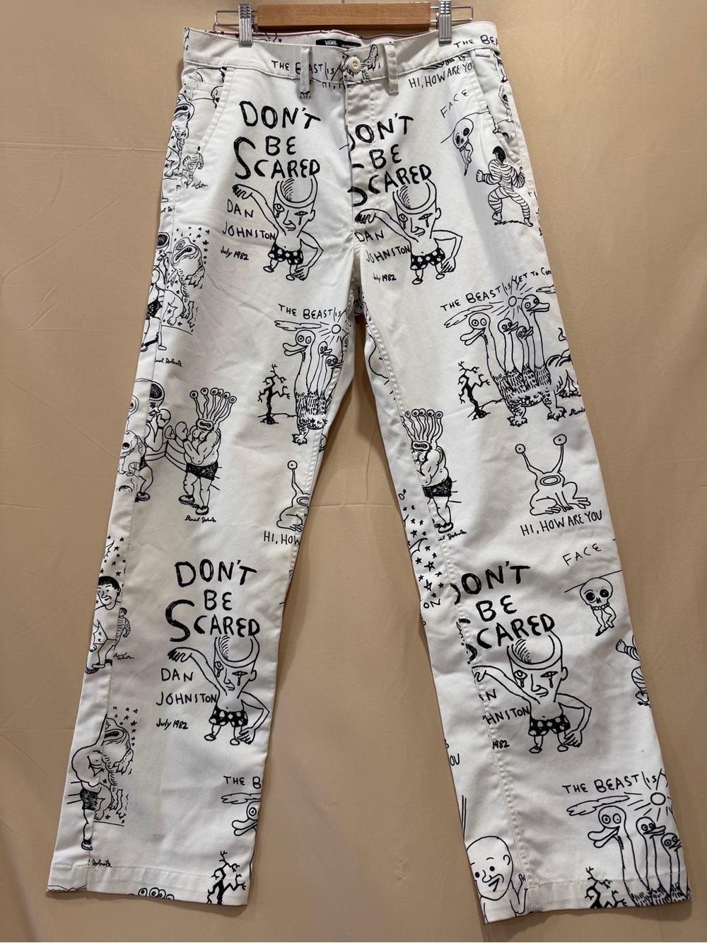 Vans x Daniel Johnston Authentic Chino Pants Size 32 White Graphic Skate Art